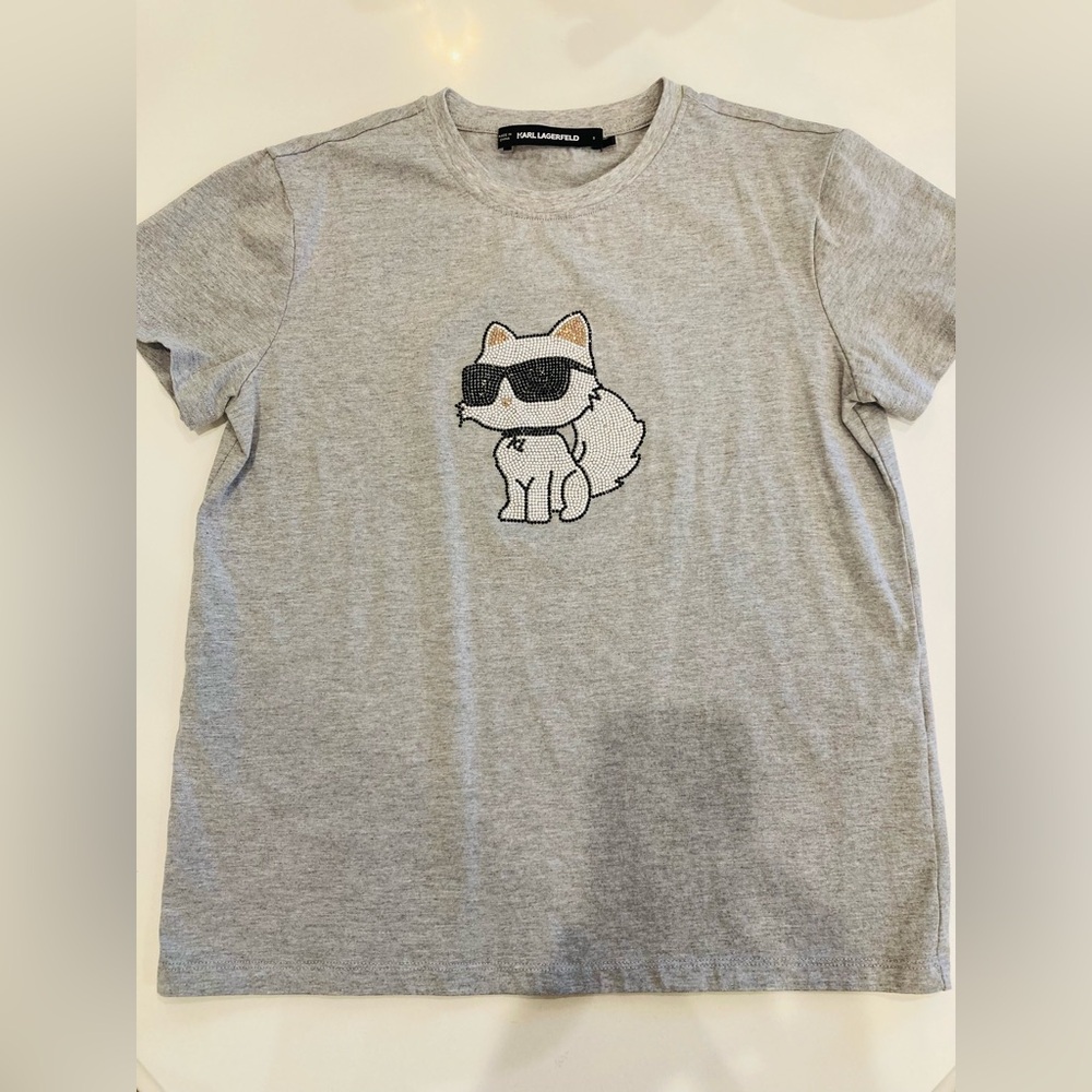 Karl Lagerfeld Rhinestone Cool Cat T-Shirt, size S